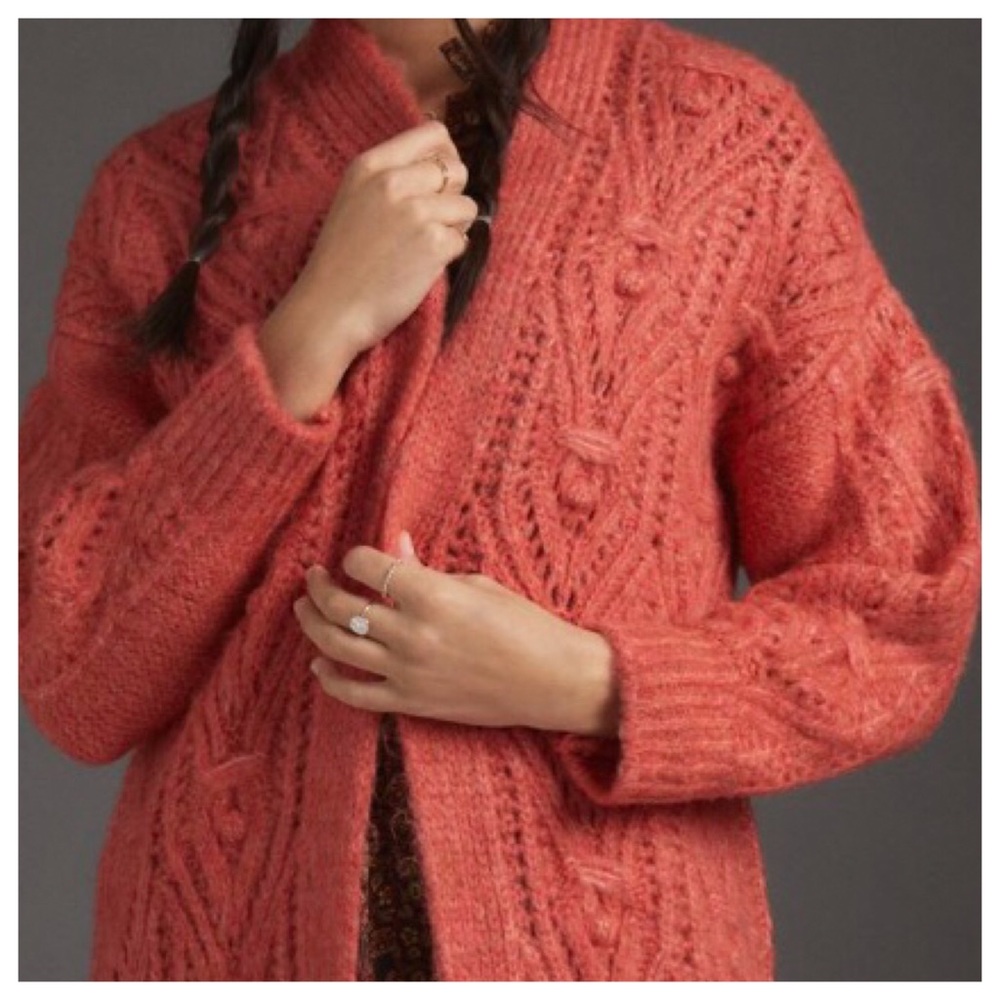 Anthro Nuria Textured Knotch Long Cardigan M - Picture 8 of 17